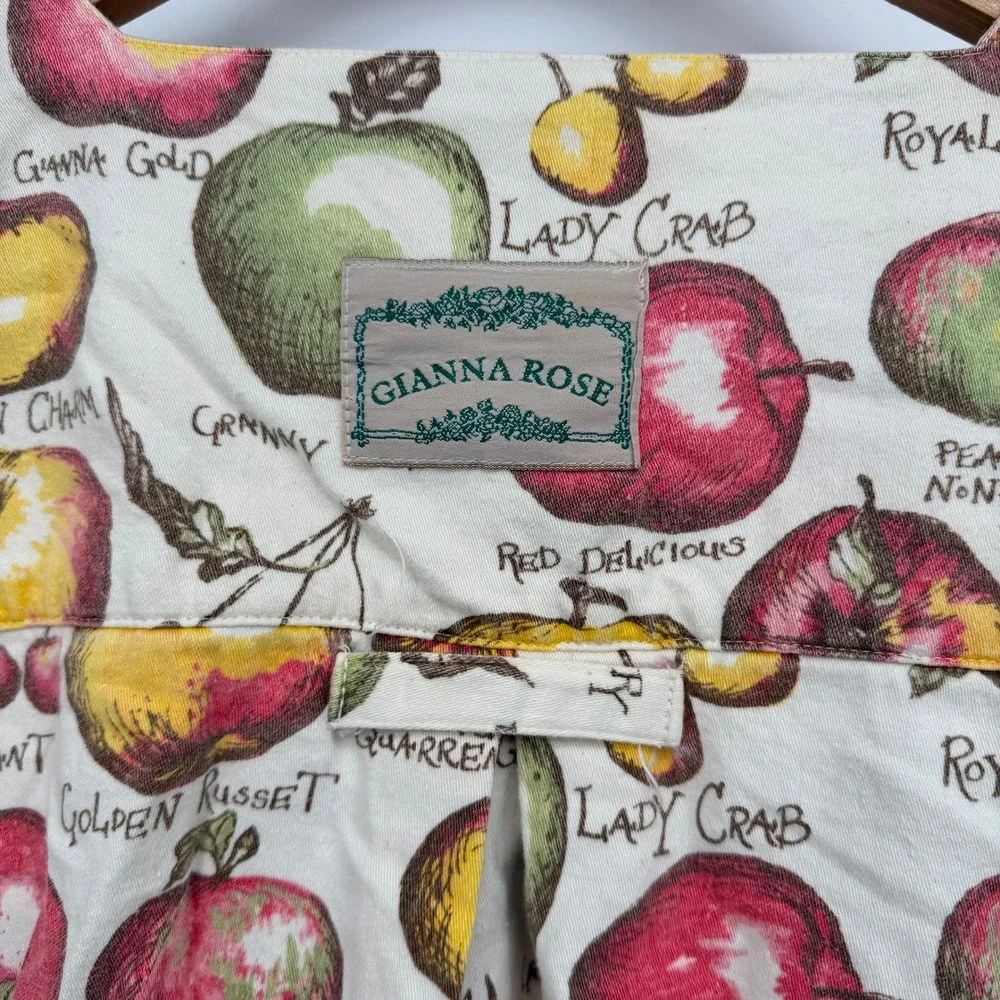 VTG Gianna Rose Apple Print Button Up Garden Artist Smock Cottage Core Nature OS - Picture 8 of 11